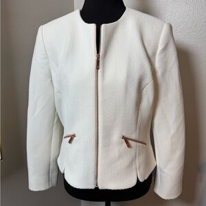 Ted Baker London White and Rose gold Textured Women's Jacket $765 Retail